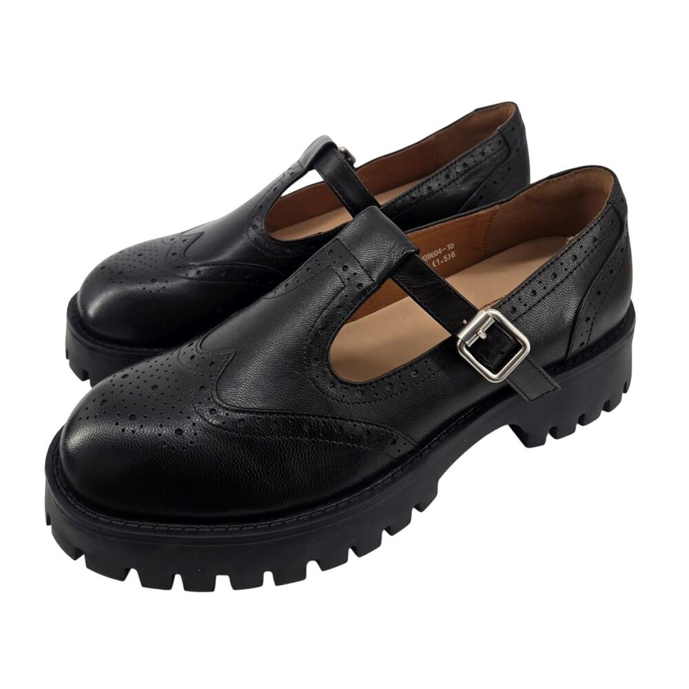 Beau Today T Strap Mary Jane Oxfords Chunky Lug Black Womens Shoes Sz 255 US 10